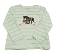 Bílo-světlezelené pruhované triko s koníky Topomini 