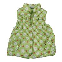 Limetková šusťáková zateplená vesta s kytičkami Topolino