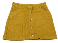 Hořčicová manšestrová propínací sukně F&F