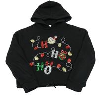 Černá crop mikina s vánočním motivem s kapucí C&A
