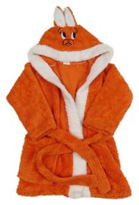 Oranžovo-bílý chlupatý župan s králíčkem a páskem 