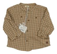 Nové - Hnědo-bílá kostkovaná košile Sfera