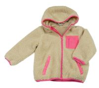 Béžovo-neonově růžová huňatá propínací mikina s kapucí Kiki&Koko