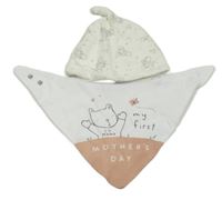 2set - Smetanová čepice s medvídkem Pú + bílo-růžový slinták