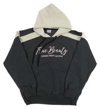 Tmavošedo-bílá mikina s nápisem a kapucí Yu-ko