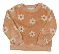 Oranžová chlupatá mikina s kytičkami C&A