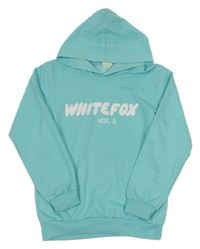 Tyrkysová mikina s nápisem a kapucí 