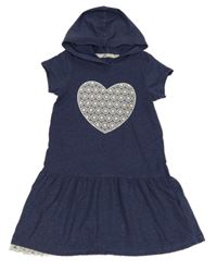 Tmavomodré bavlněné šaty s kytičkami a kapucí H&M