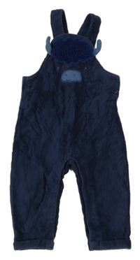 Tmavomodré žebrované samtové laclové kalhoty Mothercare