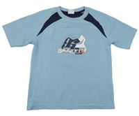 Světlemodro-tmavomodré tričko s potiskem 