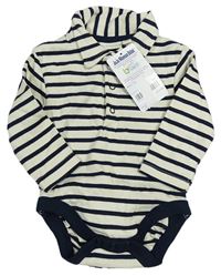 Smetanovo-tmavomodré pruhované body s límečkem Jojo Maman Bébé