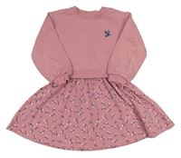 Starorůžové šaty s ptáčkem a větvičkami John Lewis