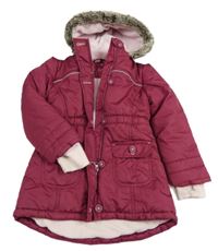 Vínový prošívaný šusťákový zimní kabát se zajíčkem a kapucí s kožešinou Kiki&Koko