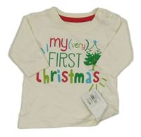 Nové - smetanové vánoční triko s nápisy a stromečkem early days