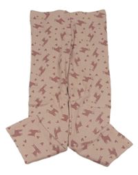 Starorůžové žebrované legíny s lamami a srdíčky zn. IDENTIC Nature