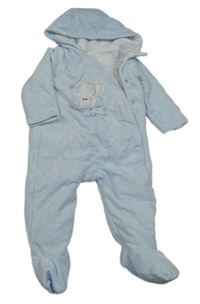 Světlemodrá sametová zateplená kombinéza se sloníkem a kapucí Mothercare