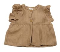 Světlehnědá žebrovaná propínací pletená vesta s volánky Next