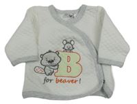 Bílo-světlešedá prošívaná propínací mikina s bobříkem a myškou Ergee