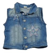 Modrá tepláková riflová crop vesta s hvězdičkami