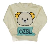 Smetanová teplá mikina s medvídkem a kapsou 