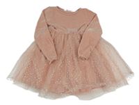 Světleskořicovo/růžové žinylkovo/tylové šaty s puntíky H&M