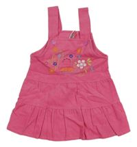 Nové - růžové manšestrové šaty s květy 