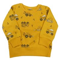 Hořčicová teplá mikina se stavebními stroji Kiki&Koko