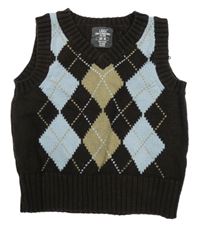 Tmavohnědo-světlemodro-béžová károvaná pletená vesta H&M