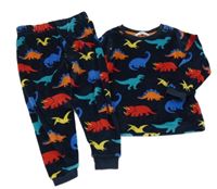 Tmavomodré plyšové pyžamo s barevnými dinosaury M&S