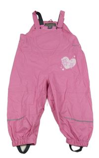 Růžové šusťákové nepromokavé funkční laclové kalhoty s medvídky a srdíčky Regatta