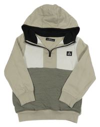 Béžovošedo-bílo-tmavošedá mikina s nášivkou a kapucí Matalan