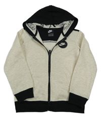 Světlebéžovo-černá melírovaná propínací mikina s logem a kapucí Nike