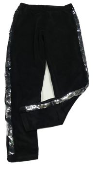 Černé plyšové legíny s pruhem z překlápěcích flitrů Y.F.K.