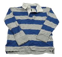 Šedo-tmavomodré pruhované melírované mikinotriko s nápisem a límečkem HEMA