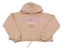 Pudrová oversize crop mikina s nápisy a kapucí JEFF&CO