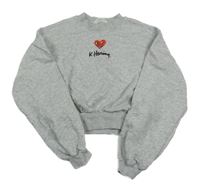 Šedá melírovaná oversize crop mikina se srdíčkem - Keith Haring H&M