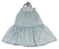 Nové - modro-bílé batikované riflové šaty s volánky F&F