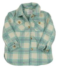 Smetanovo-světletyrkysovo/zeleno-růžová kostkovaná vlněná košilová bunda PRIMARK