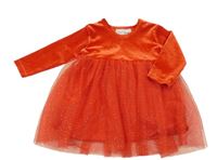 Červené sametovo/tylové šaty se třpytivými puntíky Ergee