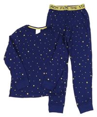 Tmavomodro-okrové pyžamo s hvězdičkami a nápisy L&D