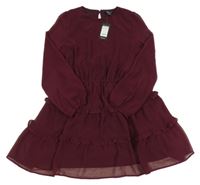 Nové - vínové šifonové šaty s volánky New Look