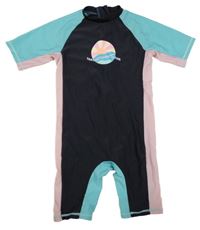 Černo-světlerůžovo-azurový UV overal se sluncem a nápisem PRIMARK