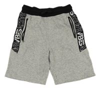 Šedo-černé melírované chino teplákové kraťasy s pruhem s nápisy H&M
