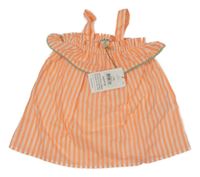 Nové - neonově korálovo-bílé pruhované letní šaty s volánkem COTTON ON BABY