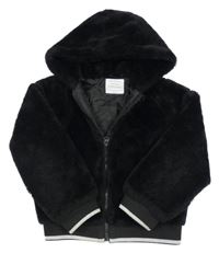Černý kožešinový podšitý bomber s kapucí PRIMARK