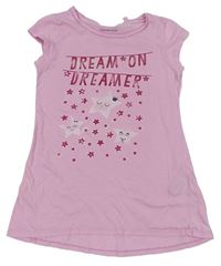 Růžová noční košile s nápisy a hvězdičkami C&A