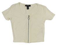 Smetanové žebrované propínací crop tričko zn. New Look