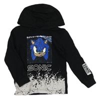 Černé triko se Sonicem z překlápěcích flitrů a kapucí Next