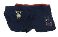 2set - Tmavomodré boxerky s potiskem + tmavomodré slipy s příšerkou