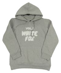 Šedá melírovaná mikina s nápisem a kapucí